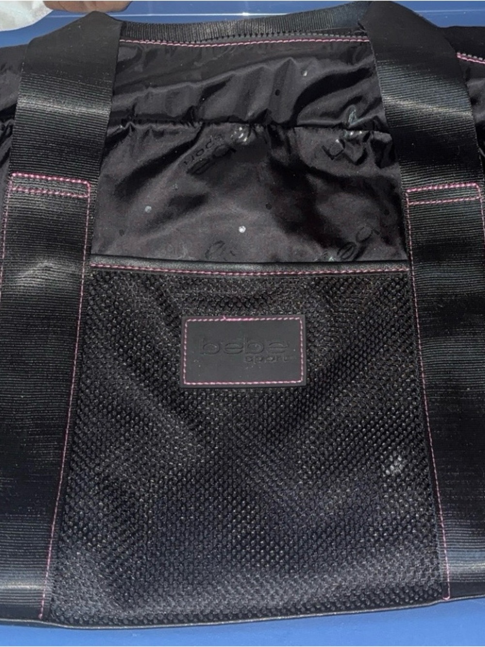 Bebe Sport Black Tote Bag with Pink Stitching